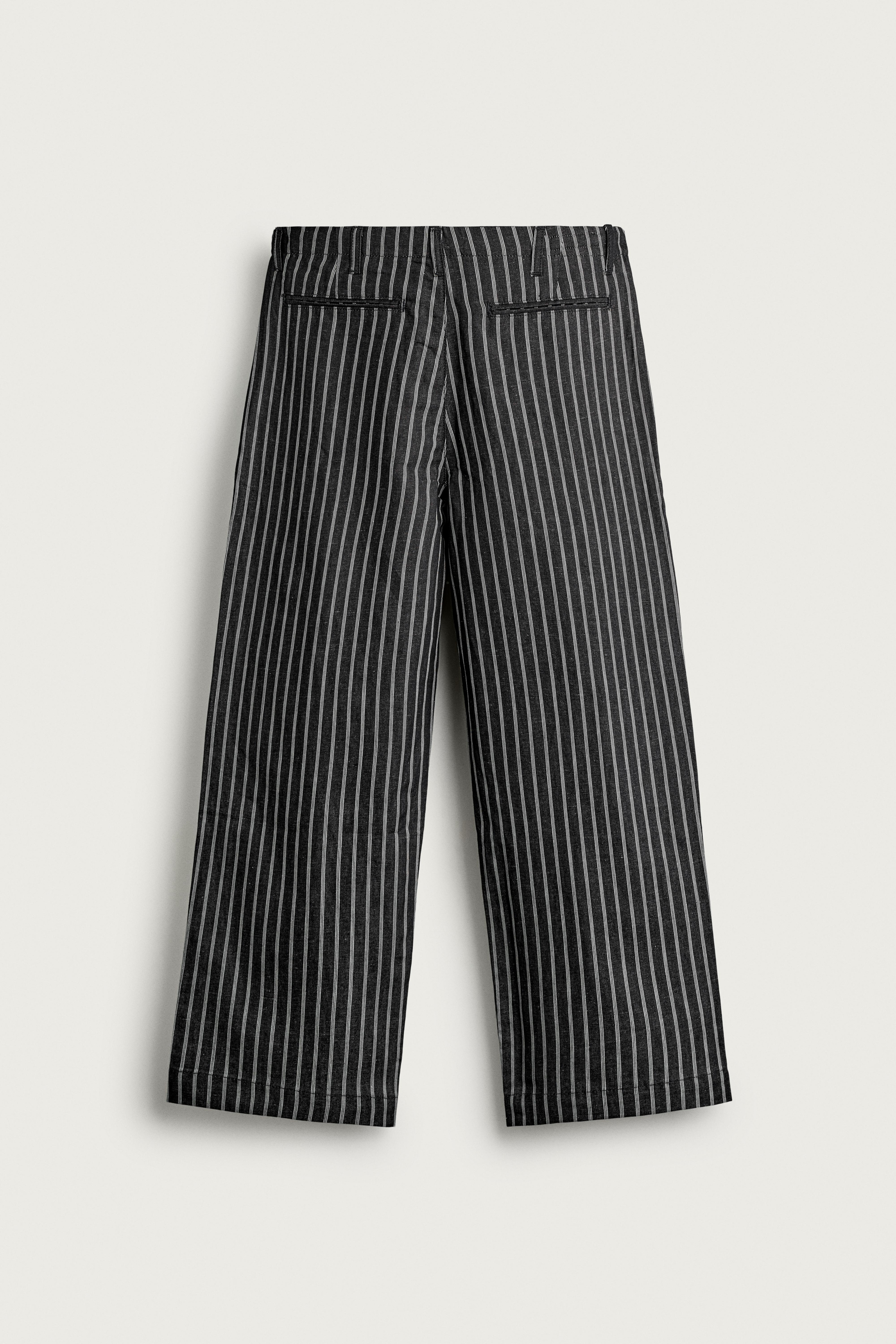 STRIPED COTTON-LINEN DENIM PANTS